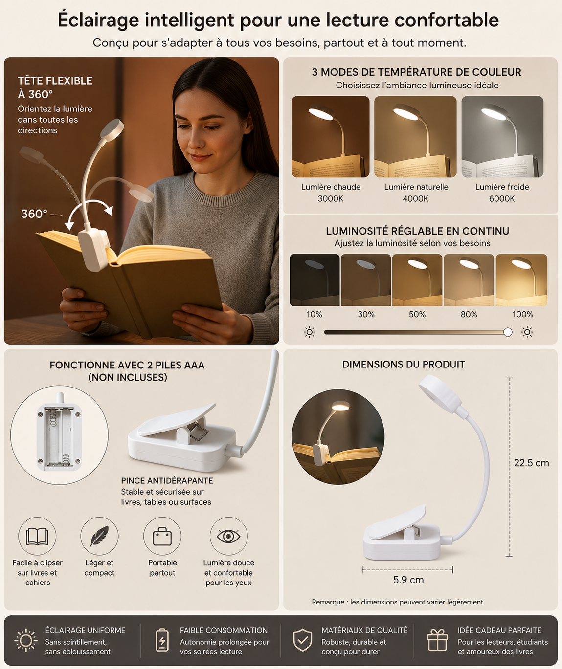 Lampe de Lecture à Pince