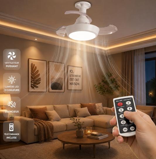 Ventilateur de plafond avec éclairage LED - 3 couleurs