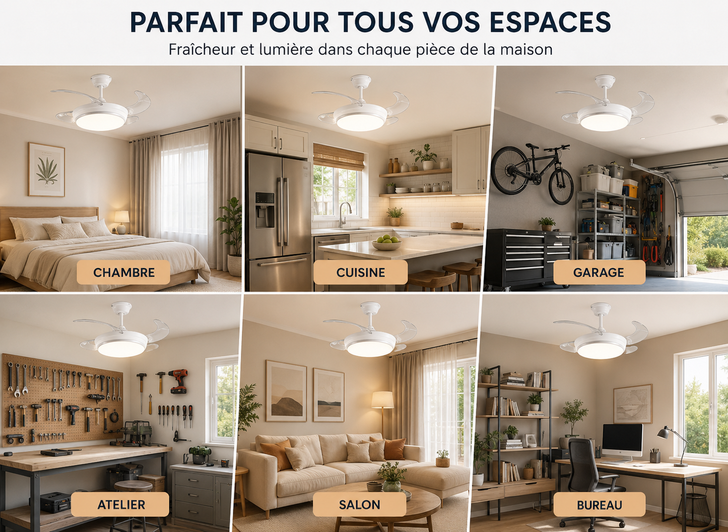 Ventilateur de plafond avec éclairage LED - 3 couleurs